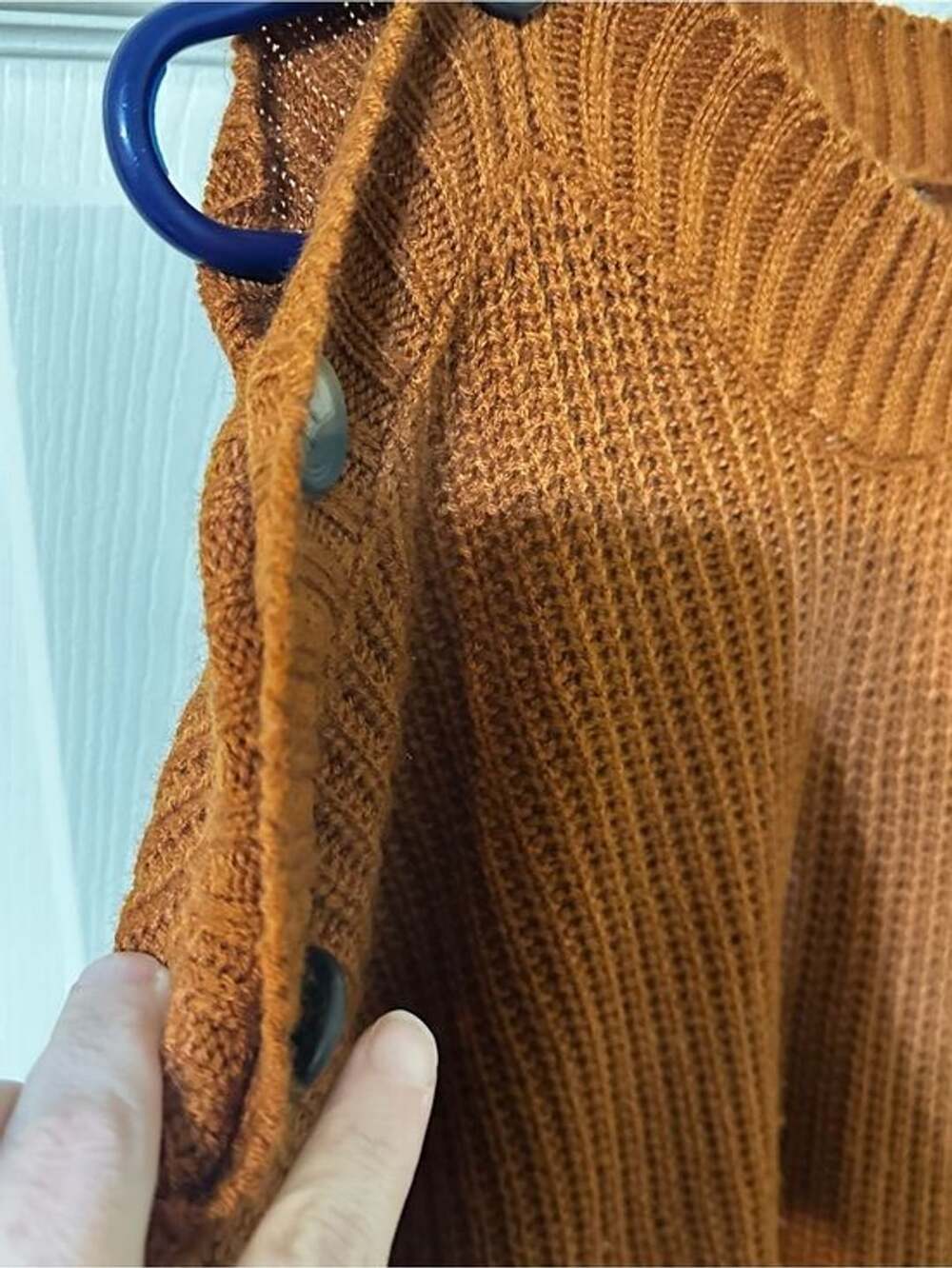 Cozy Button-Shoulder Ribbed Sweater - Rust - Picture 4 of 6